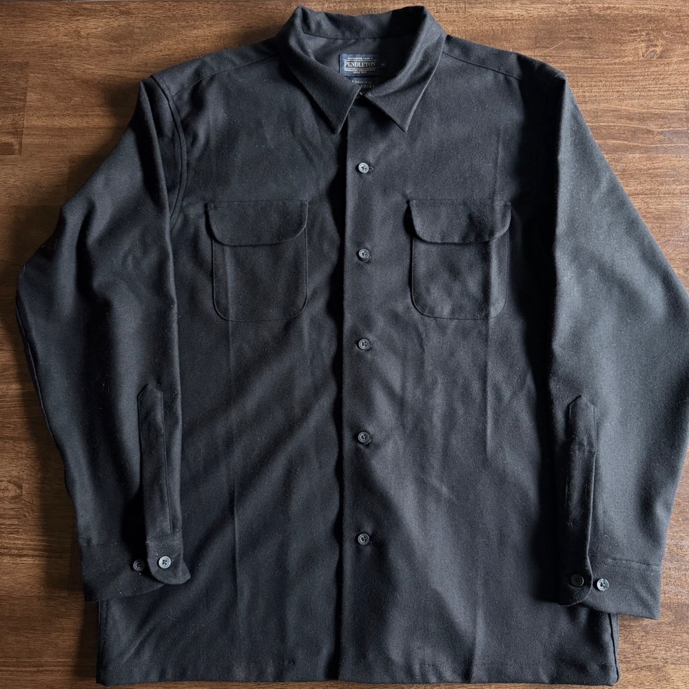 Pendleton The Original Board Shirt Mens XL Black 100% Virgin Wool Button Down